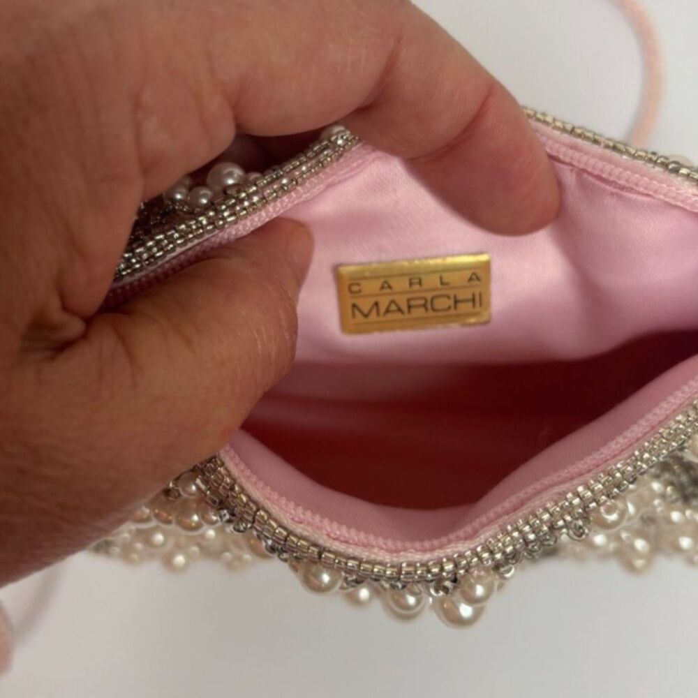 Carla Marchi Vintage Light Pink Pearl Beaded Sequin Evening Bag Purse Strap - Picture 5 of 7